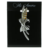Silver-Tone & Yellow Colored Metal Brooch-Pin With Crystal Accents #LQP927