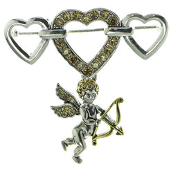 Angel Hearts Brooch Pin With Crystal Accents Silver & Gold Colored #LQP93