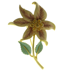 Flower Brooch-Pin With Crystal Accents Gold-Tone & Orange Colored #LQP948