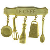 Le Chef Cooking Charms Brooch-Pin  With Drop Accents Gold-Tone Color #LQP957