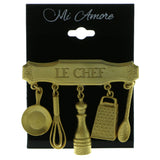 Le Chef Cooking Charms Brooch-Pin  With Drop Accents Gold-Tone Color #LQP957
