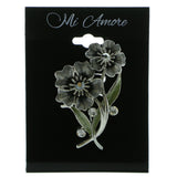 Flowers Brooch-Pin With Crystal Accents Silver-Tone & Gray Colored #LQP958