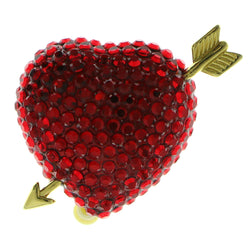 Heart Arrow Brooch-Pin With Crystal Accents Gold-Tone & Red Colored #LQP962