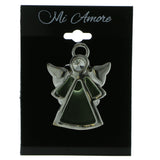 Angel Brooch-Pin With Crystal Accents Silver-Tone & Green Colored #LQP970