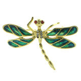 Dragonfly Brooch-Pin With Crystal Accents Gold-Tone & Green Colored #LQP972