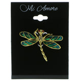 Dragonfly Brooch-Pin With Crystal Accents Gold-Tone & Green Colored #LQP972