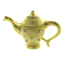 Tea Pot Brooch-Pin With Crystal Accents  Gold-Tone Color #LQP976