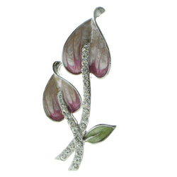 Flower Brooch-Pin With Crystal Accents Silver-Tone & Pink Colored #LQP979