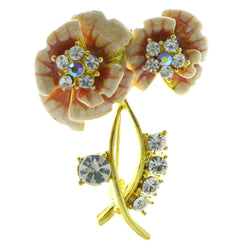 Flower Brooch-Pin With Crystal Accents Gold-Tone & Pink Colored #LQP981