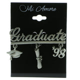 Graduation Charms Graduate Brooch-Pin  With Drop Accents Silver-Tone Color #LQP999