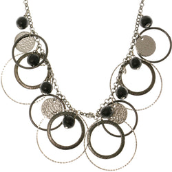 Adjustable Length Statement-Necklace Black & Silver-Tone Colored #3275