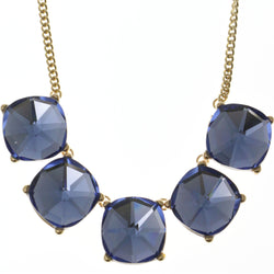 Adjustable Length Statement-Necklace With Faceted Accents Blue & Gold-Tone Colored #3272