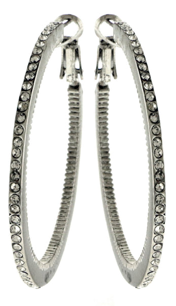 Silver-Tone Hoop Earrings With Rhinestone Accents For Women LTDE3