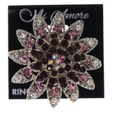 Mi Amore Flower Adjustable-Ring Silver-Tone/Purple Size: Adjustable