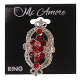Mi Amore Flower Adjustable-Ring Silver-Tone/Red Size: Adjustable