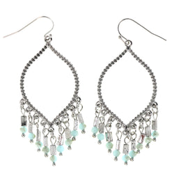 AB Finish Dangle-Earrings With Bead Accents Silver-Tone & Blue Colored #MQE010