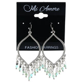 AB Finish Dangle-Earrings With Bead Accents Silver-Tone & Blue Colored #MQE010