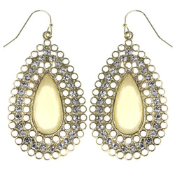 Faceted Dangle-Earrings With Crystal Accents Gold-Tone & White Colored #MQE011