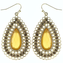Faceted Dangle-Earrings With Crystal Accents Gold-Tone & Orange Colored #MQE012