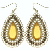 Faceted Dangle-Earrings With Crystal Accents Gold-Tone & Orange Colored #MQE012