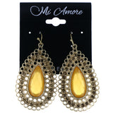 Faceted Dangle-Earrings With Crystal Accents Gold-Tone & Orange Colored #MQE012