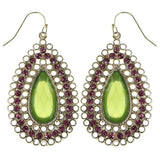 Faceted Dangle-Earrings With Crystal Accents Green & Pink Colored #MQE013