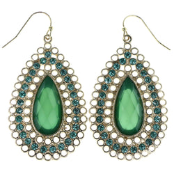 Faceted Dangle-Earrings With Crystal Accents Gold-Tone & Green Colored #MQE014
