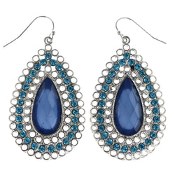 Faceted Dangle-Earrings With Crystal Accents Silver-Tone & Blue Colored #MQE015