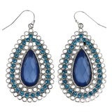 Faceted Dangle-Earrings With Crystal Accents Silver-Tone & Blue Colored #MQE015