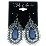 Faceted Dangle-Earrings With Crystal Accents Silver-Tone & Blue Colored #MQE015