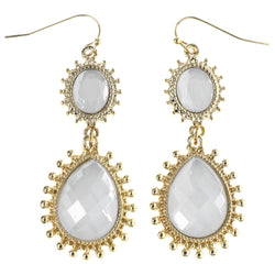Faceted Dangle-Earrings With Bead Accents White & Gold-Tone Colored #MQE018