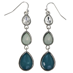Faceted Dangle-Earrings With Crystal Accents Blue & Silver-Tone Colored #MQE019