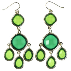 Faceted Dangle-Earrings With Bead Accents Green & Gold-Tone Colored #MQE01