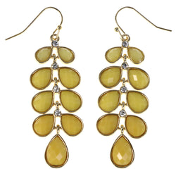Faceted Teardrop Dangle-Earrings With Crystal Accents Yellow & Gold-Tone Colored #MQE021