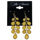 Faceted Teardrop Dangle-Earrings With Crystal Accents Yellow & Gold-Tone Colored #MQE021