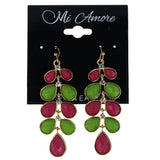 Faceted Teardrop Dangle-Earrings With Crystal Accents Pink & Green Colored #MQE023