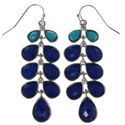 Faceted Teardrop Ombre Dangle-Earrings With Crystal Accents Blue & Silver-Tone Colored #MQE025