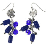 Blue & Silver-Tone Colored Metal Dangle-Earrings With Bead Accents #MQE026