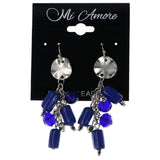 Blue & Silver-Tone Colored Metal Dangle-Earrings With Bead Accents #MQE026