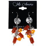 Orange & Silver-Tone Colored Metal Dangle-Earrings With Bead Accents #MQE027