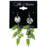 Green & Silver-Tone Colored Metal Dangle-Earrings With Bead Accents #MQE028