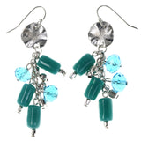 Blue & Silver-Tone Colored Metal Dangle-Earrings With Bead Accents #MQE029