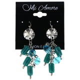Blue & Silver-Tone Colored Metal Dangle-Earrings With Bead Accents #MQE029