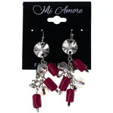 Pink & Silver-Tone Colored Metal Dangle-Earrings With Bead Accents #MQE030