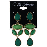 Faceted Teardrop Drop-Dangle-Earrings With Bead Accents Green & Gold-Tone Colored #MQE031