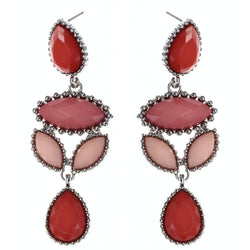 Faceted Teardrop Drop-Dangle-Earrings With Bead Accents Pink & Silver-Tone Colored #MQE032