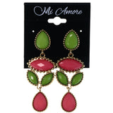 Faceted Teardrop Drop-Dangle-Earrings With Bead Accents Green & Pink Colored #MQE033