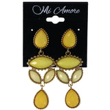 Faceted Teardrop Drop-Dangle-Earrings With Bead Accents Yellow & Gold-Tone Colored #MQE034