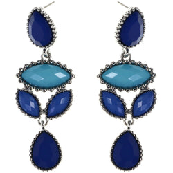 Faceted Teardrop Drop-Dangle-Earrings With Bead Accents Blue & Silver-Tone Colored #MQE035