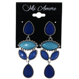 Faceted Teardrop Drop-Dangle-Earrings With Bead Accents Blue & Silver-Tone Colored #MQE035